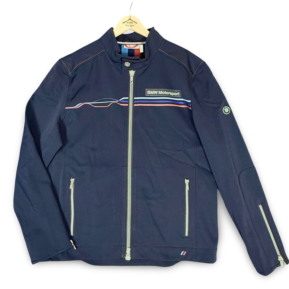 BMW Motorsport Jacket Men L Navy Blue Racing Softshell Full Zip